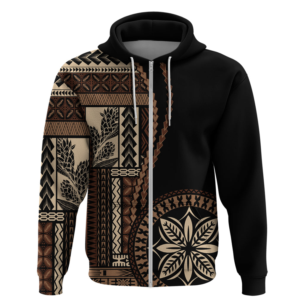 Samoa Siapo Motif Hoodie Classic Style - Black Ver02 LT7 - Polynesian Pride