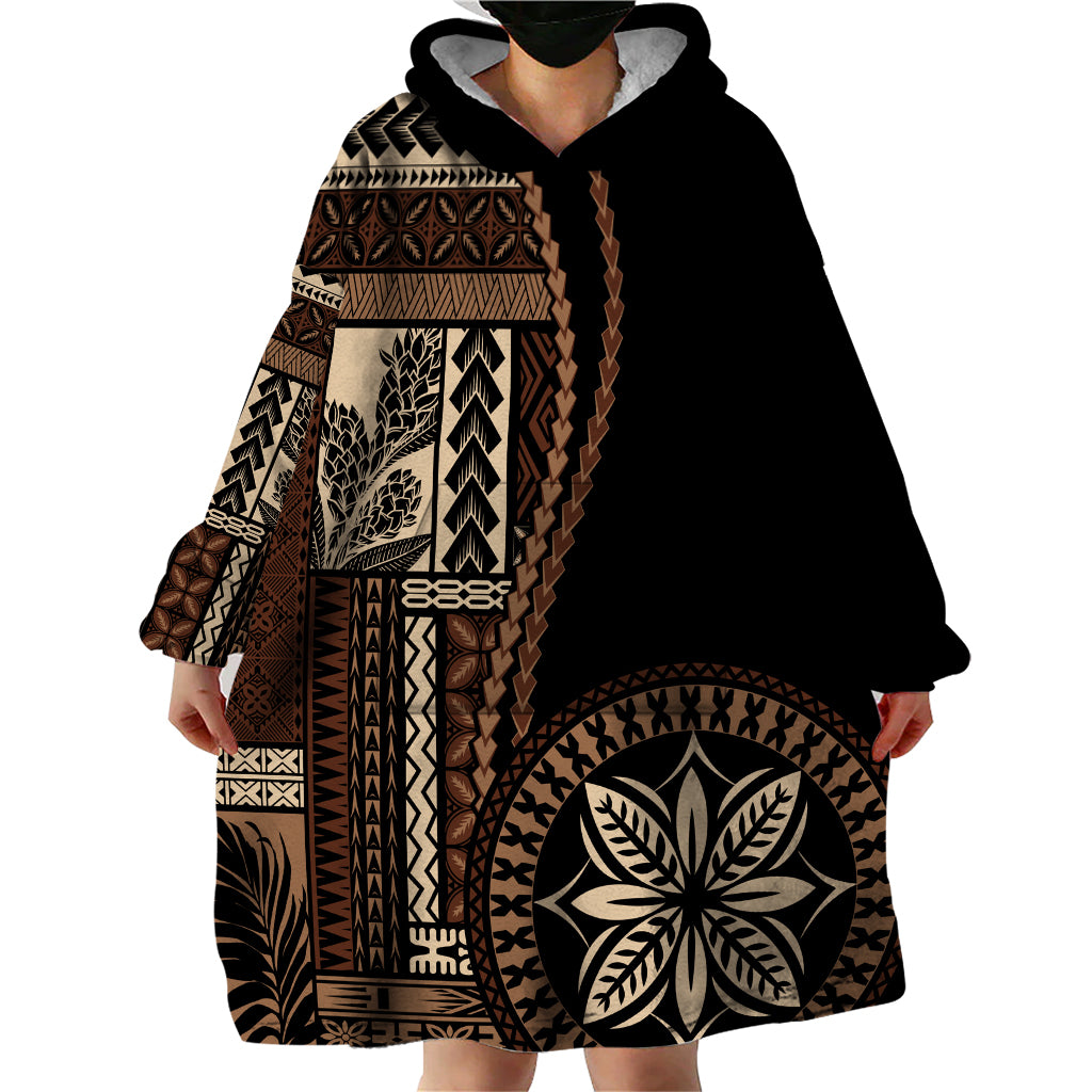 Samoa Siapo Motif Wearable Blanket Hoodie Classic Style - Black Ver02 LT7 - Polynesian Pride