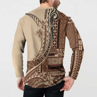 Samoa Siapo Mamanu Button Sweatshirt Plumeria Mocha Motifs