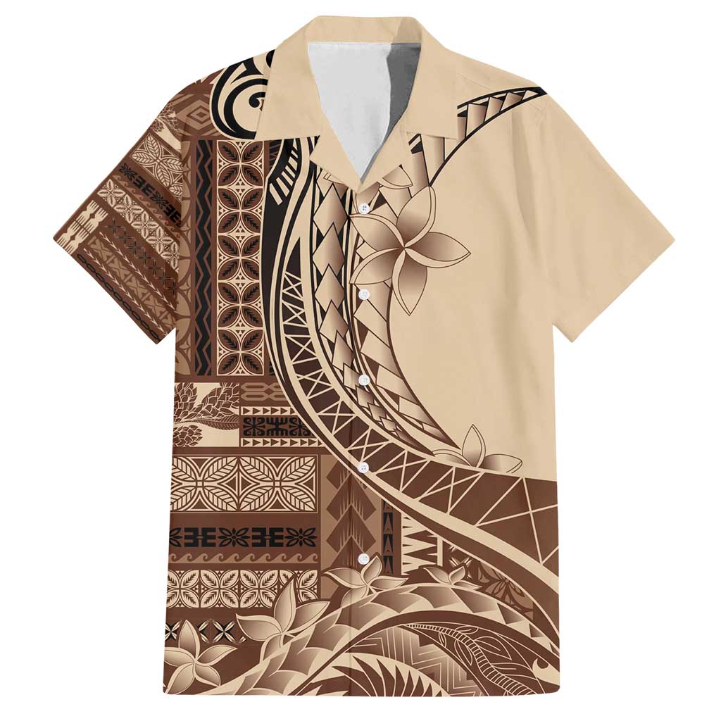 Samoa Siapo Mamanu Family Matching Long Sleeve Bodycon Dress and Hawaiian Shirt Plumeria Mocha Motifs