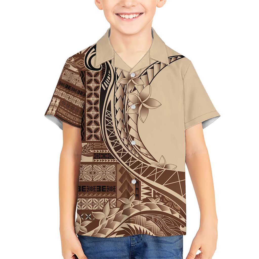 Samoa Siapo Mamanu Kid Hawaiian Shirt Plumeria Mocha Motifs LT7 Kid Mocha - Polynesian Pride