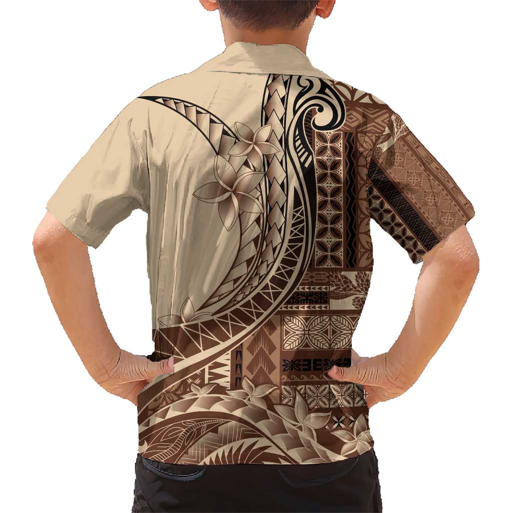 Samoa Siapo Mamanu Kid Hawaiian Shirt Plumeria Mocha Motifs LT7 - Polynesian Pride