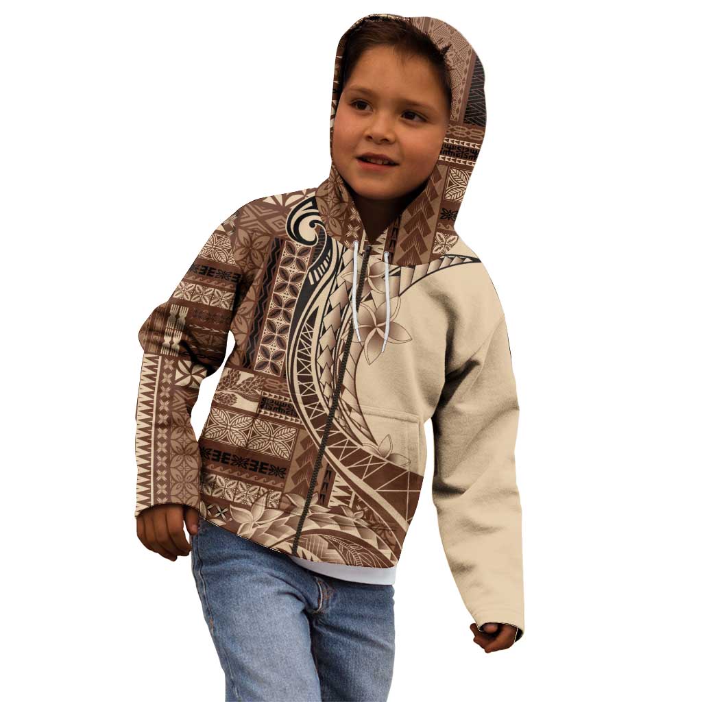 Samoa Siapo Mamanu Kid Hoodie Plumeria Mocha Motifs LT7 - Polynesian Pride