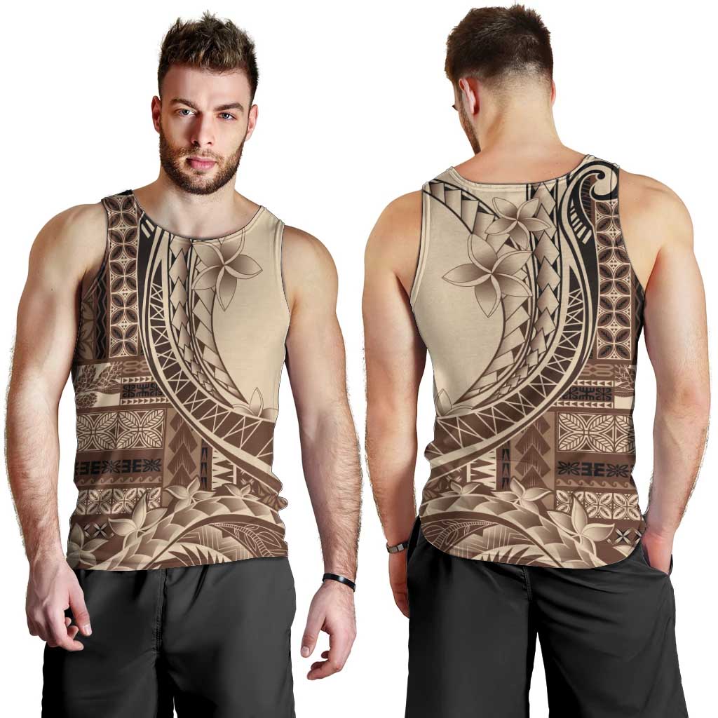 Samoa Siapo Mamanu Men Tank Top Plumeria Mocha Motifs