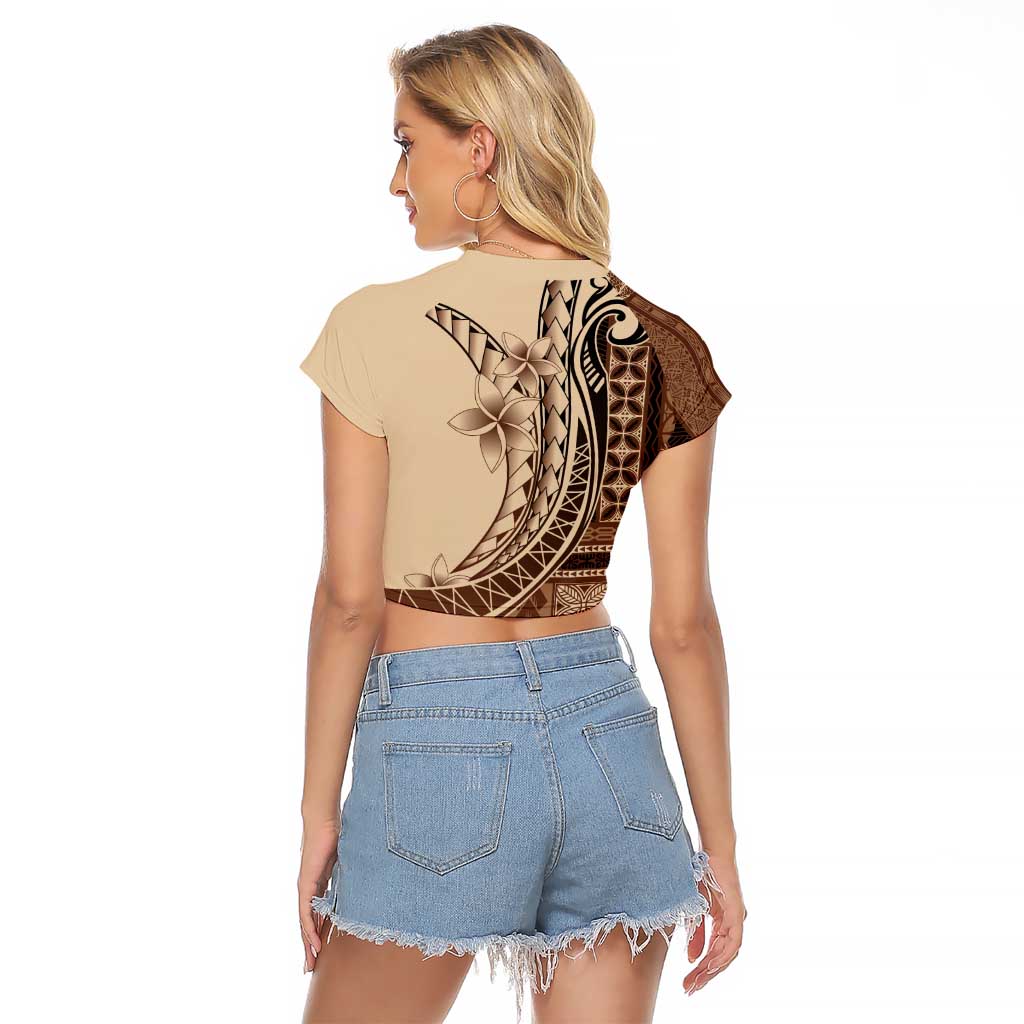 Samoa Siapo Mamanu Raglan Cropped T Shirt Plumeria Mocha Motifs