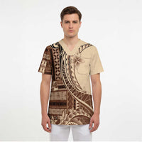 Samoa Siapo Mamanu Scrub Top Plumeria Mocha Motifs LT7 - Polynesian Pride