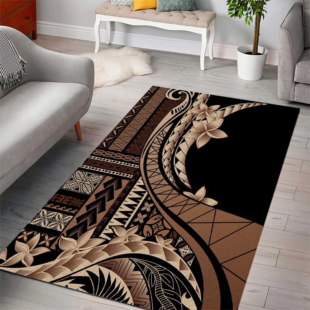 Samoa Siapo Mamanu Area Rug Plumeria Black Motifs