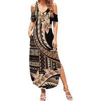 Samoa Siapo Mamanu Family Matching Summer Maxi Dress and Hawaiian Shirt Plumeria Black Motifs