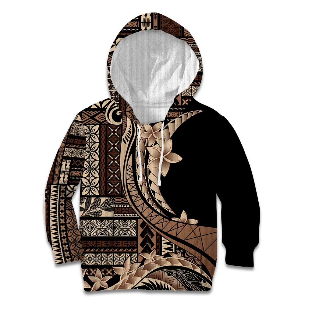 Samoa Siapo Mamanu Kid Hoodie Plumeria Black Motifs LT7 Hoodie Black - Polynesian Pride