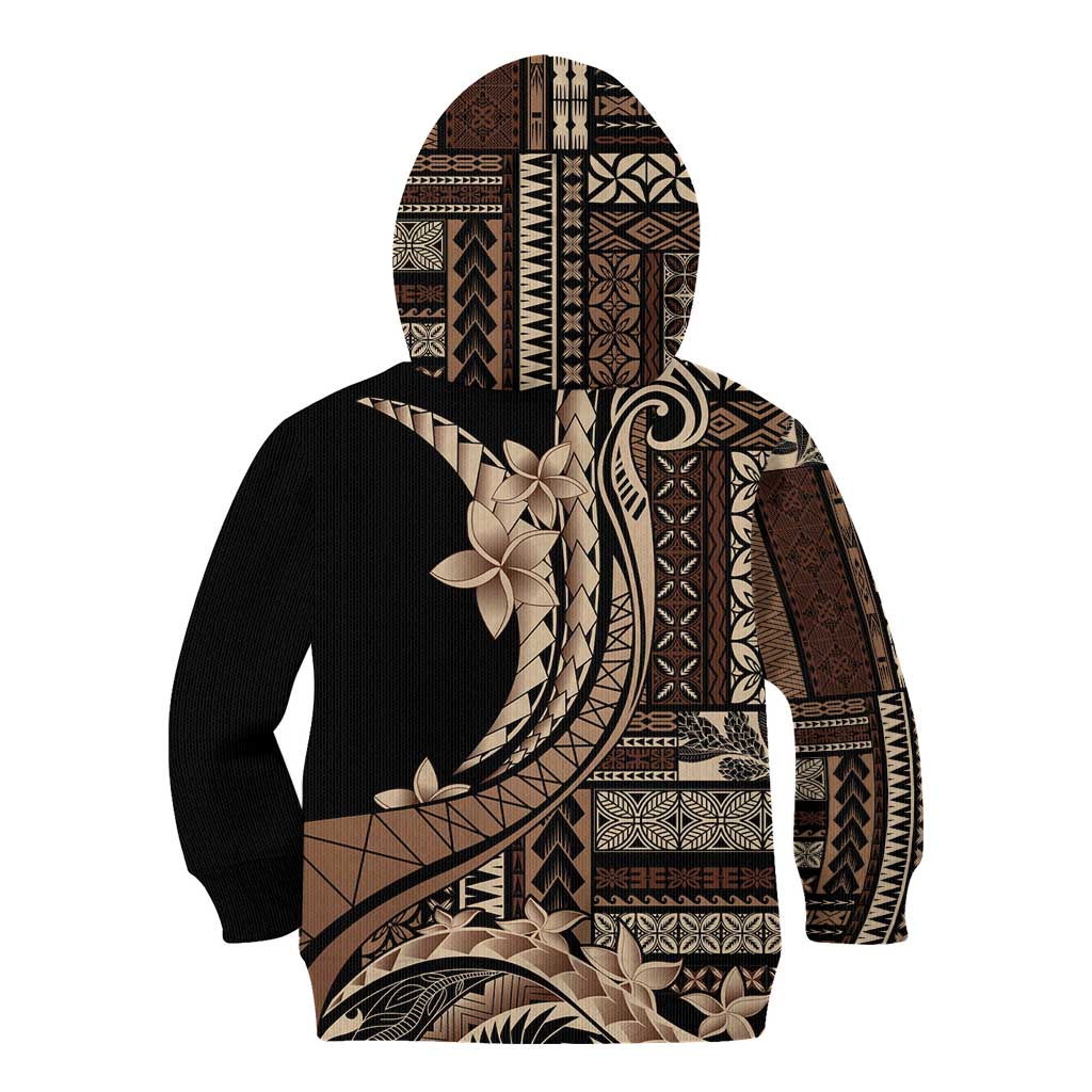 Samoa Siapo Mamanu Kid Hoodie Plumeria Black Motifs LT7 - Polynesian Pride