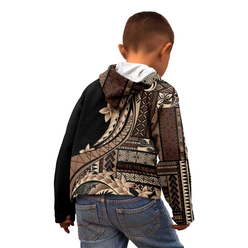 Samoa Siapo Mamanu Kid Hoodie Plumeria Black Motifs LT7 - Polynesian Pride