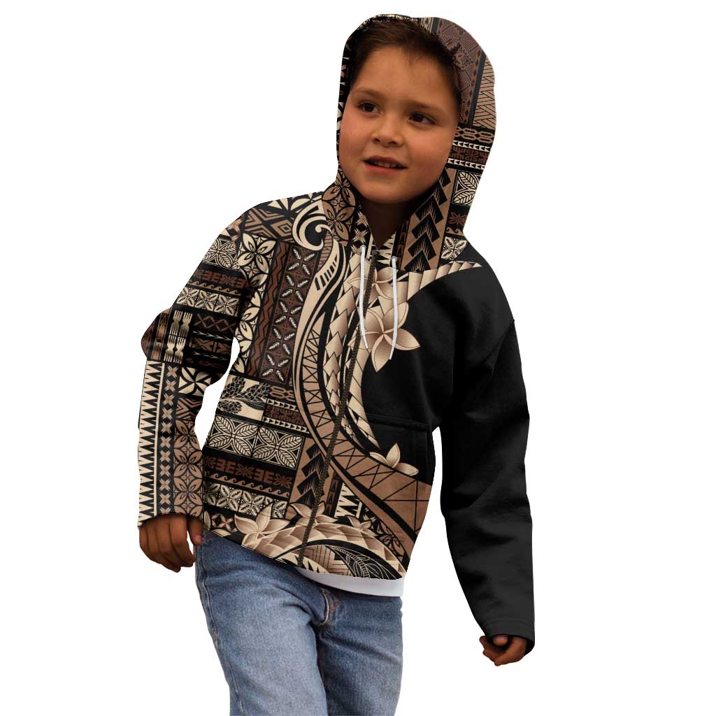 Samoa Siapo Mamanu Kid Hoodie Plumeria Black Motifs LT7 - Polynesian Pride