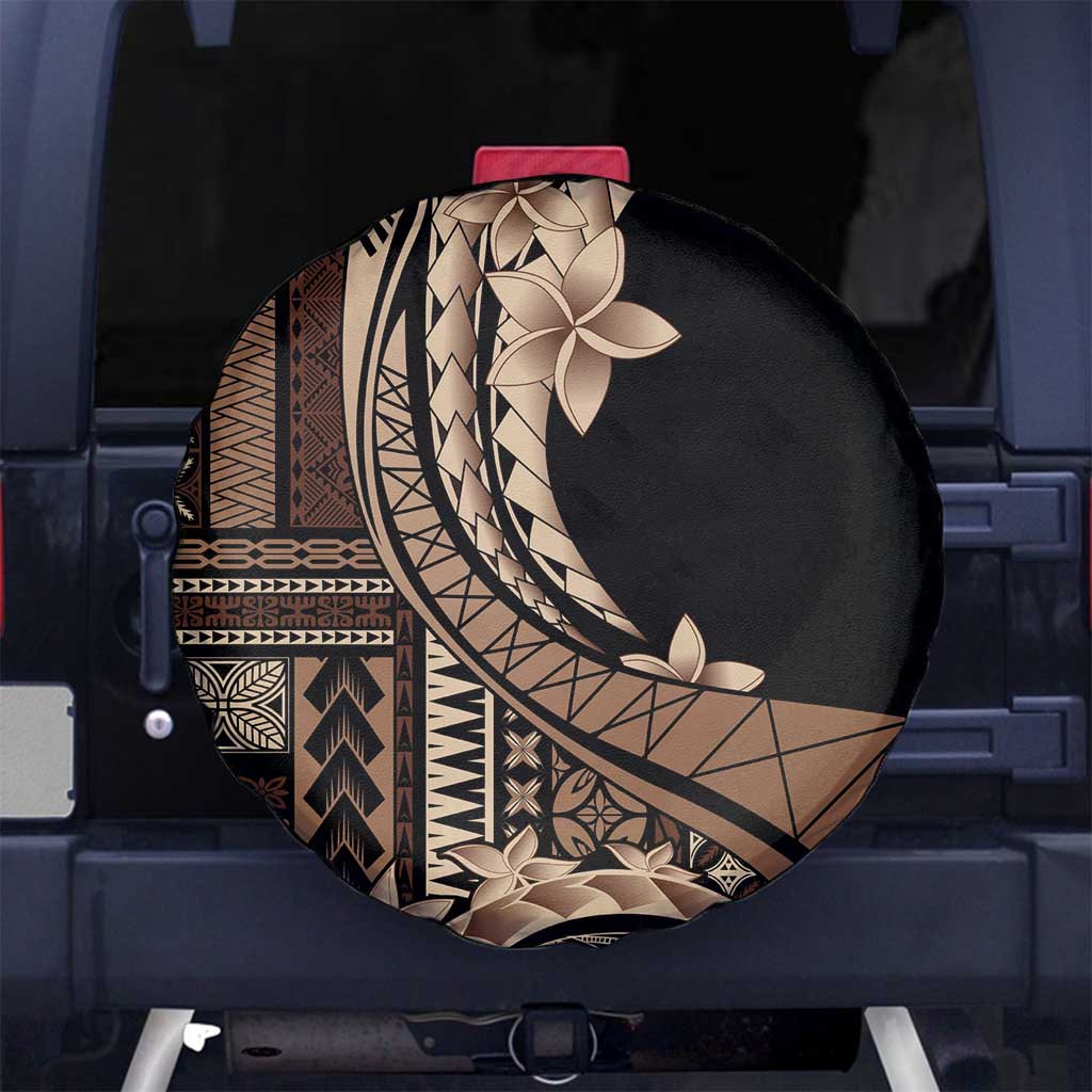 Samoa Siapo Mamanu Spare Tire Cover Plumeria Black Motifs LT7 - Polynesian Pride