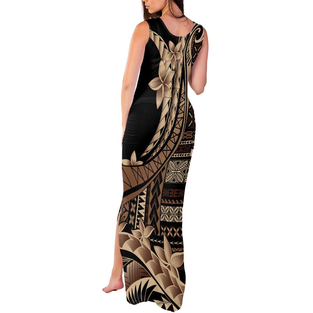 Samoa Siapo Mamanu Tank Maxi Dress Plumeria Black Motifs