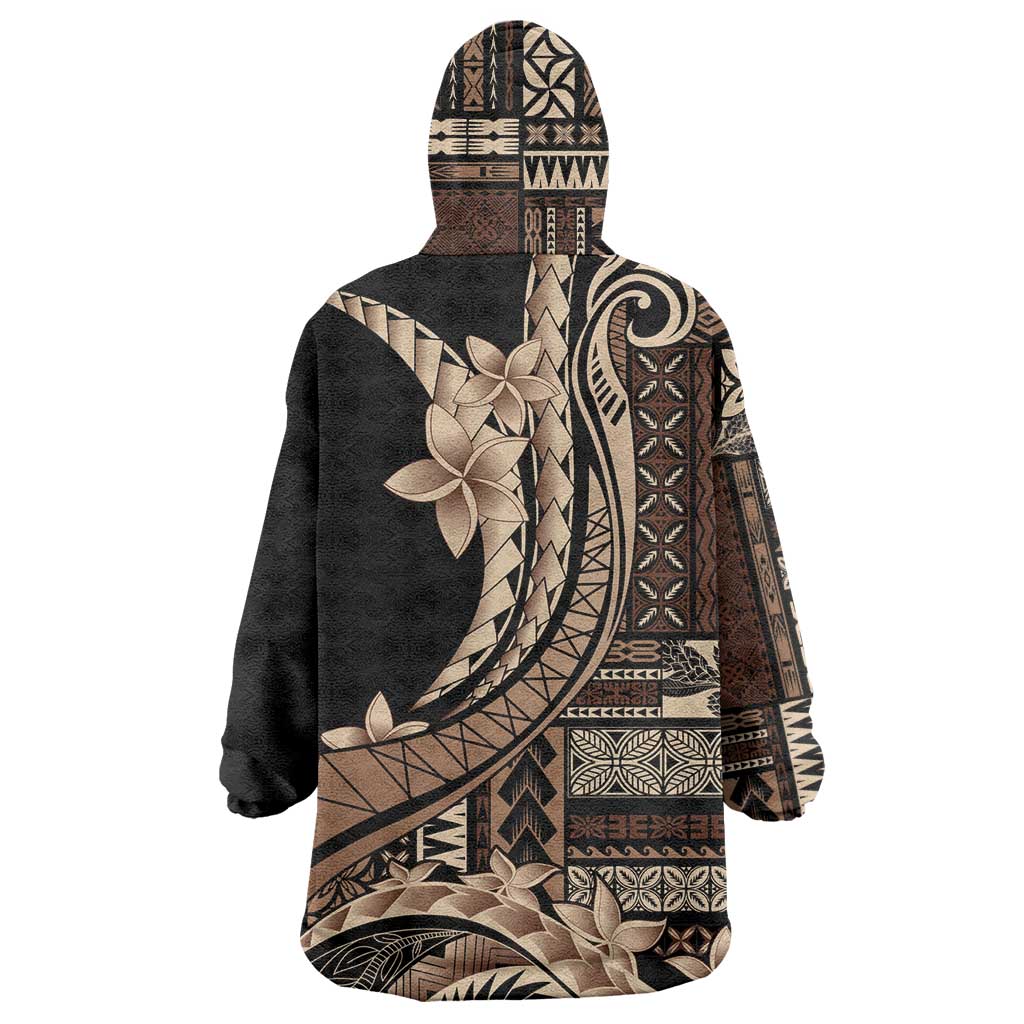Samoa Siapo Mamanu Wearable Blanket Hoodie Plumeria Black Motifs