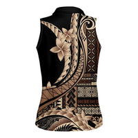 Samoa Siapo Mamanu Women Sleeveless Polo Shirt Plumeria Black Motifs LT7 - Polynesian Pride