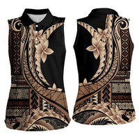 Samoa Siapo Mamanu Women Sleeveless Polo Shirt Plumeria Black Motifs LT7 - Polynesian Pride