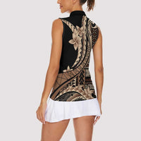 Samoa Siapo Mamanu Women Sleeveless Polo Shirt Plumeria Black Motifs LT7 - Polynesian Pride