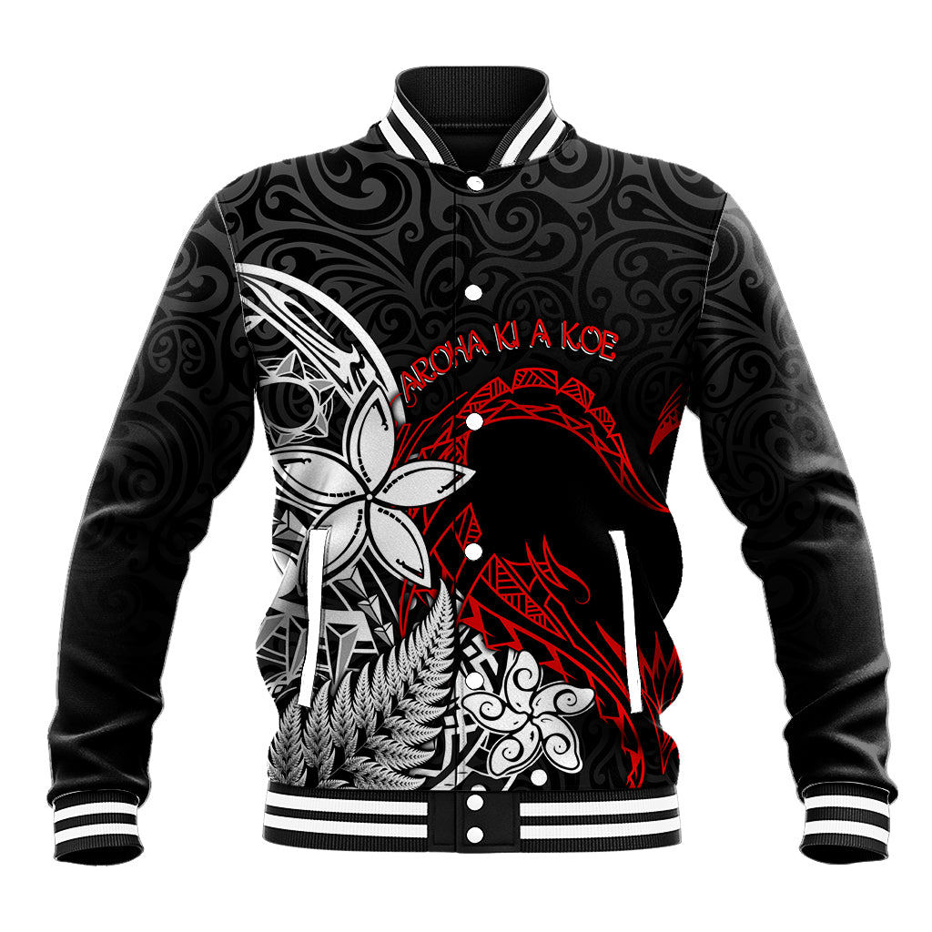 New Zealand Aotearoa Valentine Baseball Jacket Couple Maori Aroha Ki a Koe Ver.02 LT7 Unisex Black - Polynesian Pride