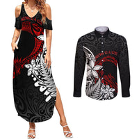 New Zealand Aotearoa Valentine Couples Matching Summer Maxi Dress and Long Sleeve Button Shirt Couple Maori Aroha Ki a Koe Ver.02 LT7 Black - Polynesian Pride