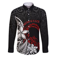 New Zealand Aotearoa Valentine Family Matching Off Shoulder Short Dress and Hawaiian Shirt Couple Maori Aroha Ki a Koe Ver.02 LT7 Dad's Shirt - Long Sleeve Black - Polynesian Pride