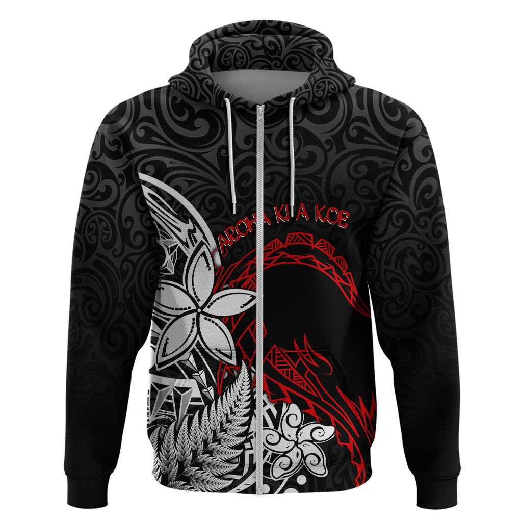 New Zealand Aotearoa Valentine Hoodie Couple Maori Aroha Ki a Koe Ver.02 LT7 Zip Hoodie Black - Polynesian Pride