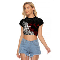 New Zealand Aotearoa Valentine Raglan Cropped T Shirt Couple Maori Aroha Ki a Koe Ver.02 LT7 Female Black - Polynesian Pride