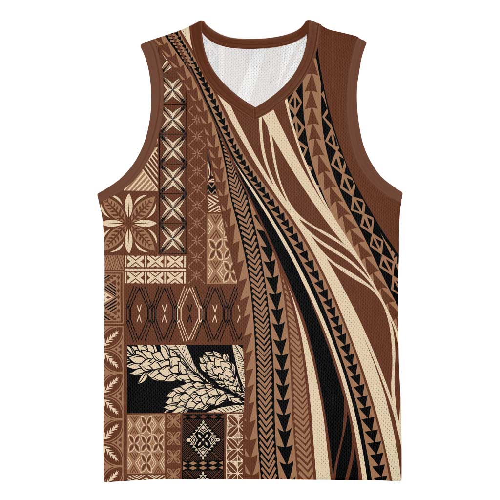 Pasifika Women's Day - Samoa Siapo Malu Tattoo Inspired Basketball Jersey Brown