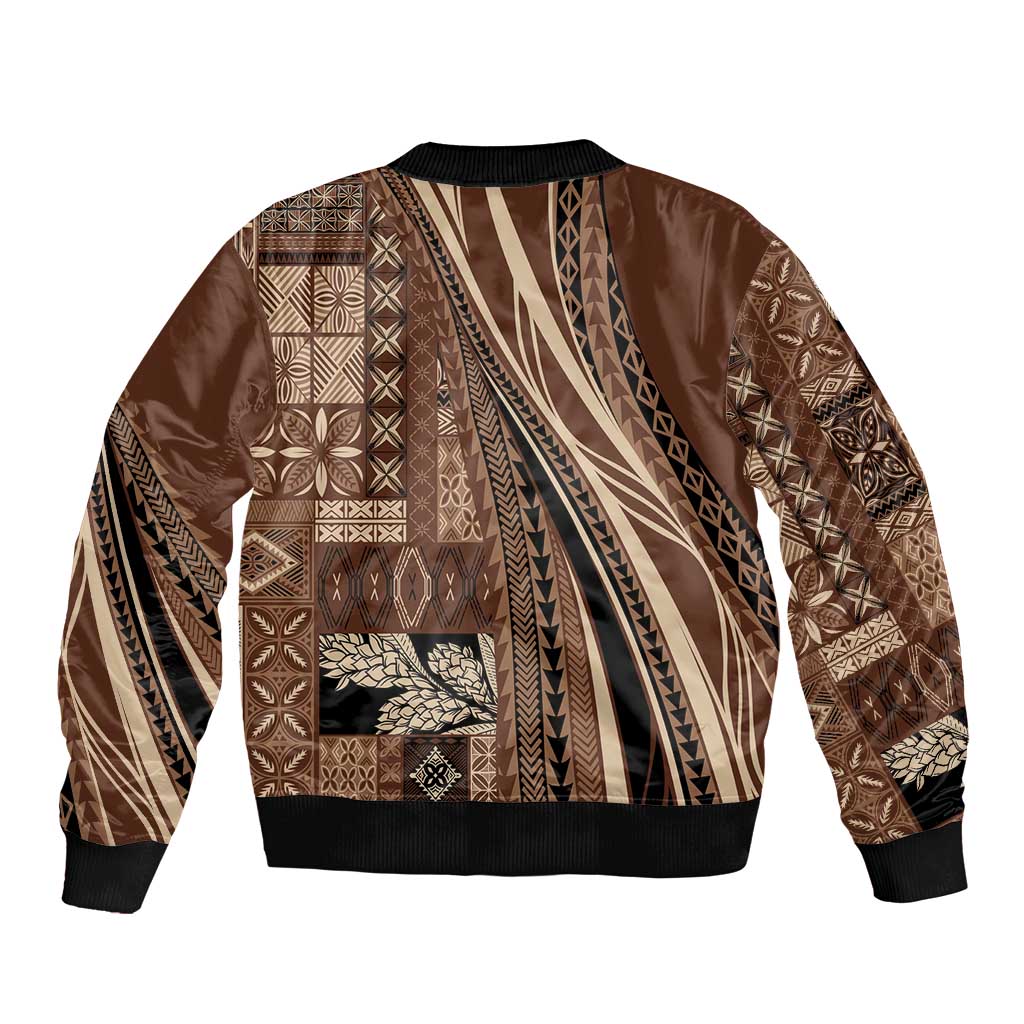 Pasifika Women's Day - Samoa Siapo Malu Tattoo Inspired Bomber Jacket Brown