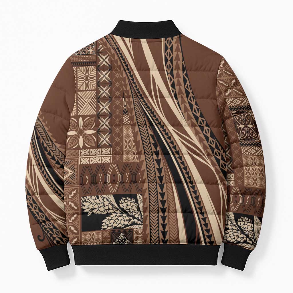 Pasifika Women's Day - Samoa Siapo Malu Tattoo Inspired Bomber Puffer Jacket Brown