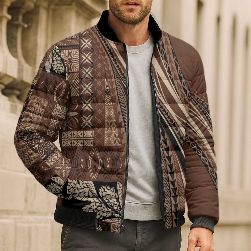 Pasifika Women's Day - Samoa Siapo Malu Tattoo Inspired Bomber Puffer Jacket Brown