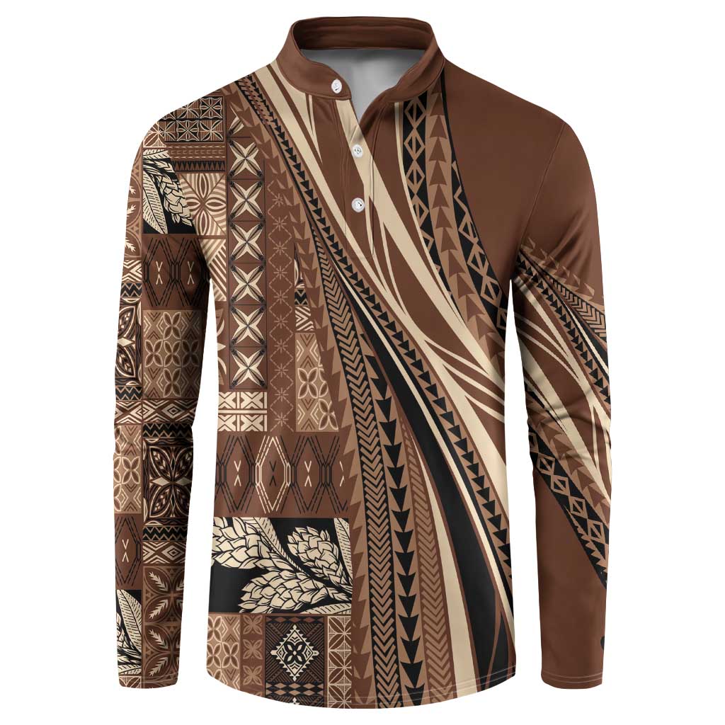 Pasifika Women's Day - Samoa Siapo Malu Tattoo Inspired Button Sweatshirt Brown