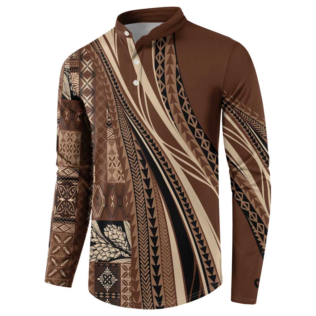 Pasifika Women's Day - Samoa Siapo Malu Tattoo Inspired Button Sweatshirt Brown