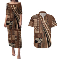 Pasifika Women's Day - Samoa Siapo Malu Tattoo Inspired Couples Matching Puletasi and Hawaiian Shirt Brown LT7 Brown - Polynesian Pride