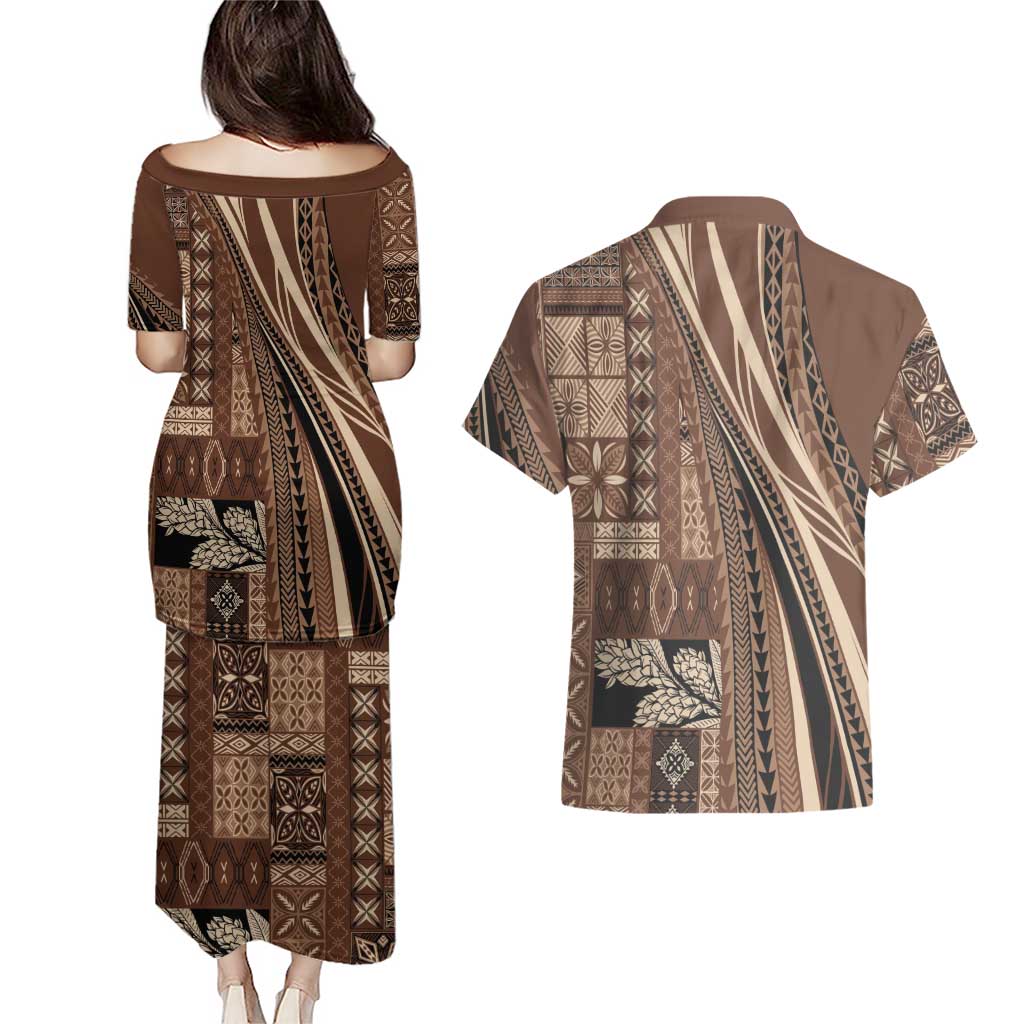 Pasifika Women's Day - Samoa Siapo Malu Tattoo Inspired Couples Matching Puletasi and Hawaiian Shirt Brown LT7 - Polynesian Pride