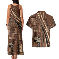 Pasifika Women's Day - Samoa Siapo Malu Tattoo Inspired Couples Matching Tank Maxi Dress and Hawaiian Shirt Brown