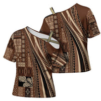 Pasifika Women's Day - Samoa Siapo Malu Tattoo Inspired Cross Shoulder Shirt Brown LT7 - Polynesian Pride