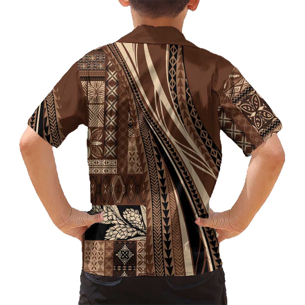 Pasifika Women's Day - Samoa Siapo Malu Tattoo Inspired Family Matching Long Sleeve Bodycon Dress and Hawaiian Shirt Brown