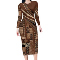 Pasifika Women's Day - Samoa Siapo Malu Tattoo Inspired Family Matching Long Sleeve Bodycon Dress and Hawaiian Shirt Brown