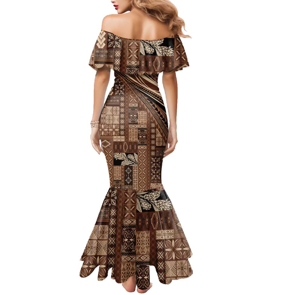 Pasifika Women's Day - Samoa Siapo Malu Tattoo Inspired Family Matching Mermaid Dress and Hawaiian Shirt Brown