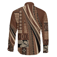 Pasifika Women's Day - Samoa Siapo Malu Tattoo Inspired Family Matching Off Shoulder Short Dress and Hawaiian Shirt Brown