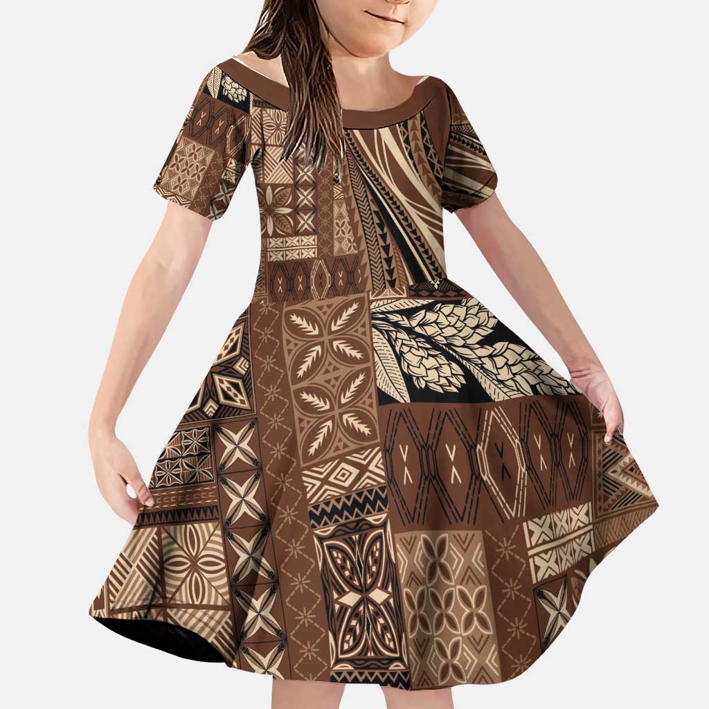 Pasifika Women's Day - Samoa Siapo Malu Tattoo Inspired Family Matching Summer Maxi Dress and Hawaiian Shirt Brown
