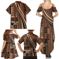 Pasifika Women's Day - Samoa Siapo Malu Tattoo Inspired Family Matching Summer Maxi Dress and Hawaiian Shirt Brown