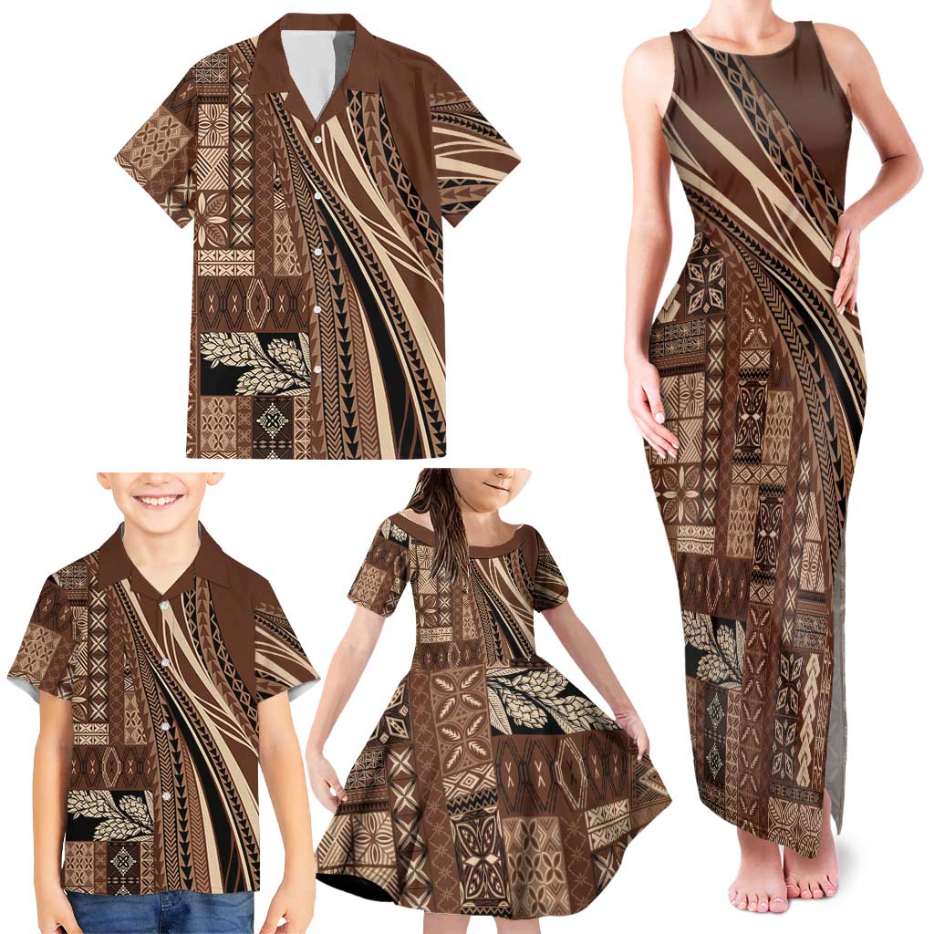 Pasifika Women's Day - Samoa Siapo Malu Tattoo Inspired Family Matching Tank Maxi Dress and Hawaiian Shirt Brown