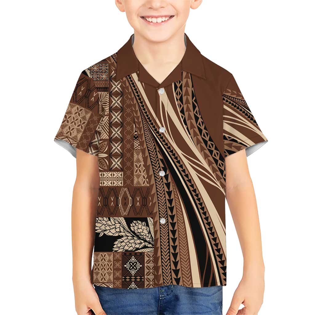 Pasifika Women's Day - Samoa Siapo Malu Tattoo Inspired Family Matching Tank Maxi Dress and Hawaiian Shirt Brown