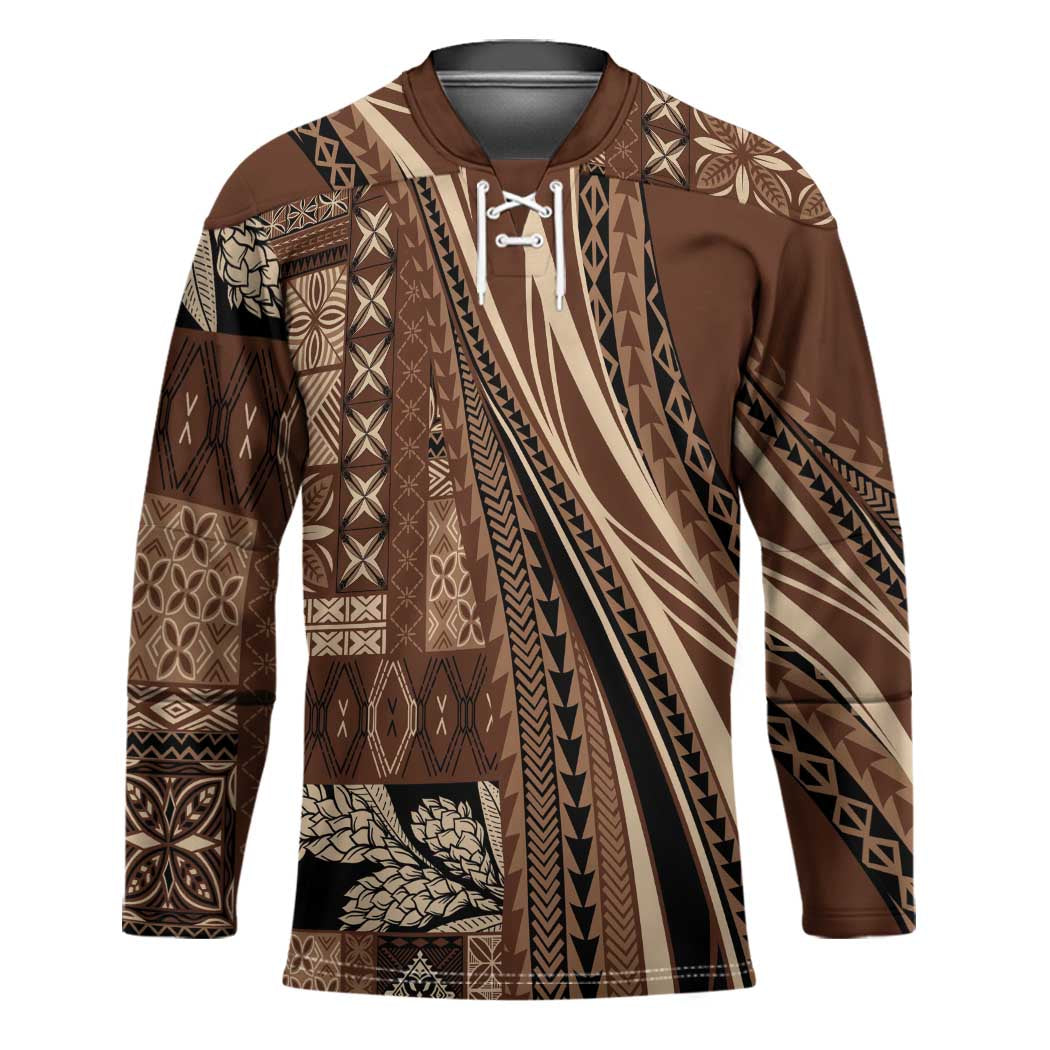 Pasifika Women's Day - Samoa Siapo Malu Tattoo Inspired Hockey Jersey Brown LT7 Unisex Brown - Polynesian Pride