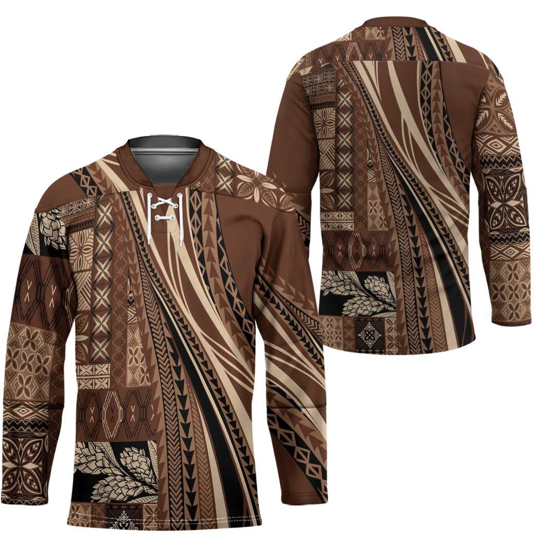 Pasifika Women's Day - Samoa Siapo Malu Tattoo Inspired Hockey Jersey Brown LT7 - Polynesian Pride