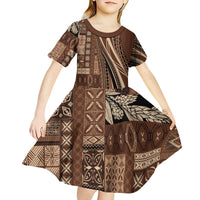 Pasifika Women's Day - Samoa Siapo Malu Tattoo Inspired Kid Short Sleeve Dress Brown