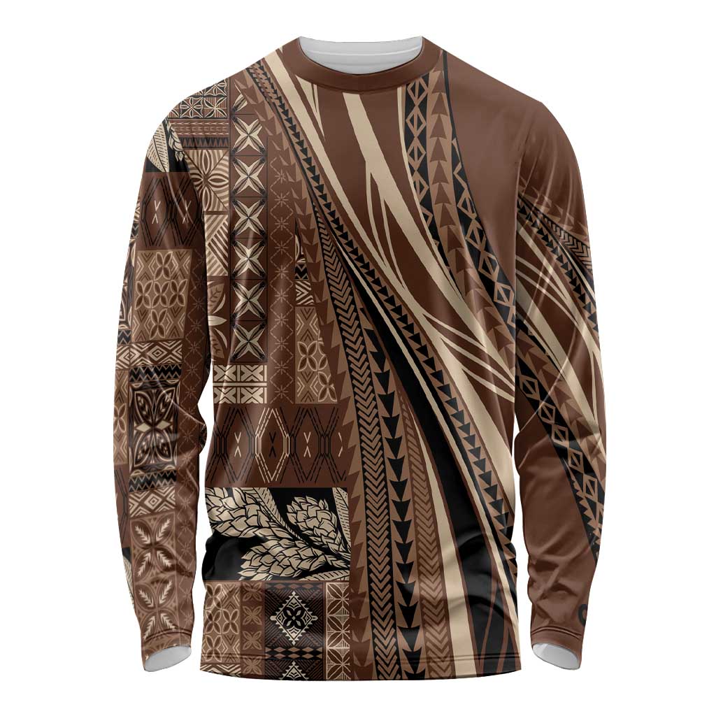 Pasifika Women's Day - Samoa Siapo Malu Tattoo Inspired Long Sleeve Shirt Brown