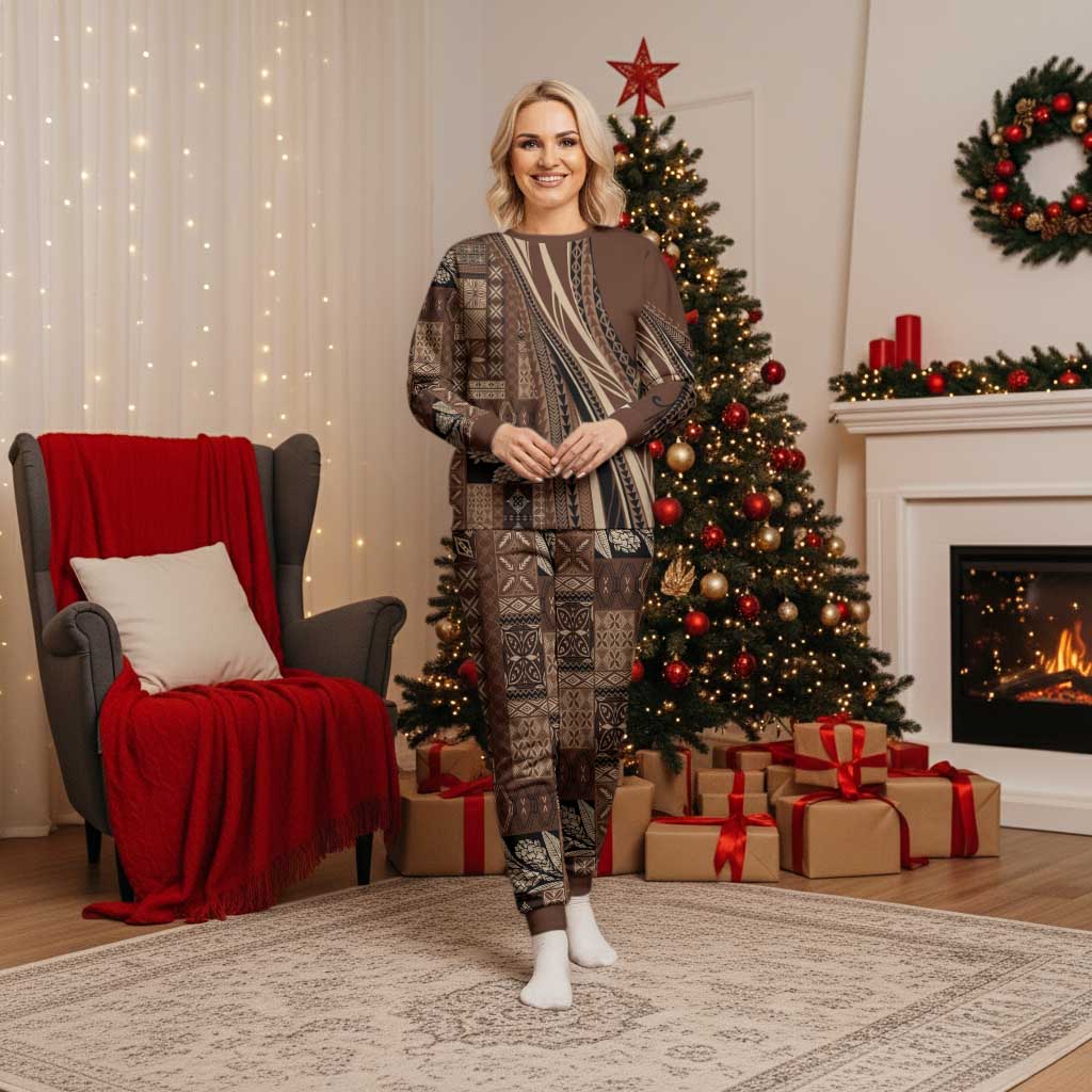 Pasifika Women's Day - Samoa Siapo Malu Tattoo Inspired Pajama Set Brown